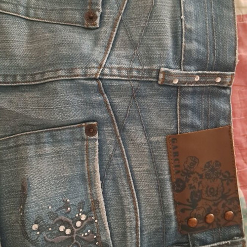 Mini denim skirt used, blue and turquoise, vintage