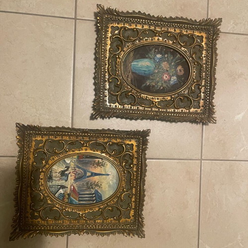 Handmade art plaques used, set of two