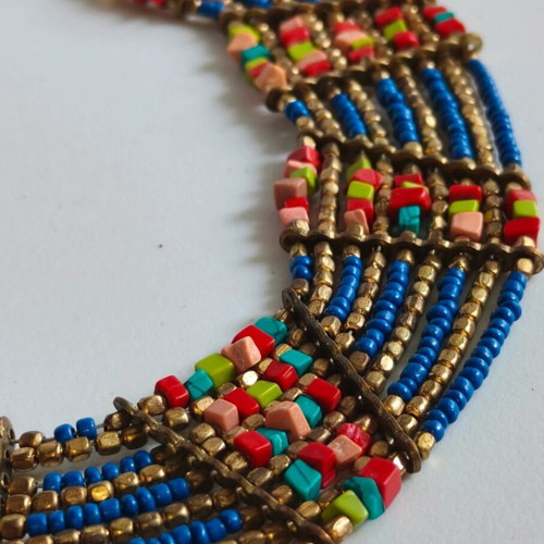 Boho necklace like new with blue and multicolor beads