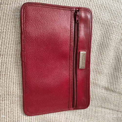 Vintage Dior coated canvas and leather pouch beige and red