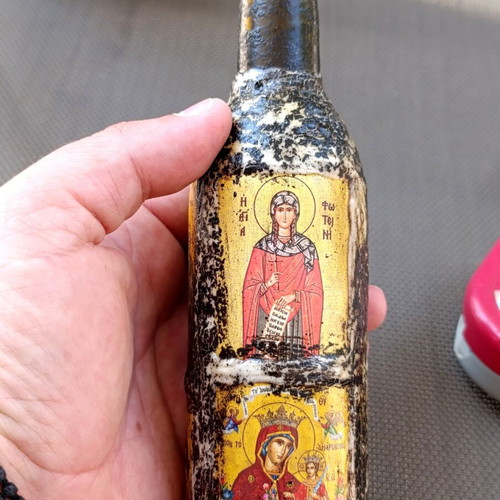 Holy Water Glass Bottle with Religious Icon Images