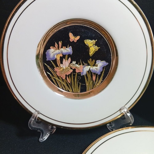 Set of 3 Japanese Chokin Art Plates with 24K Gold and Silver