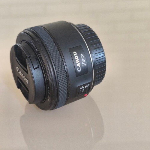 Canon EF 50mm f/1.8 STM lens with hood