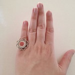 Silver adjustable handmade ring with flowers small