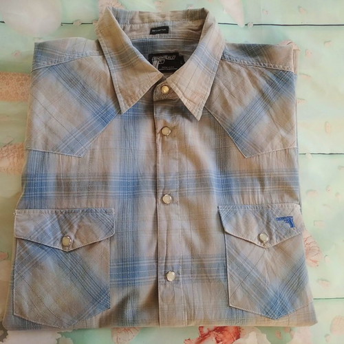 Criminal Depi shirt L, beige and blue cotton