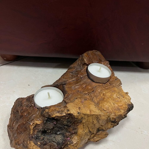 Wooden double polished holder for tealight candles