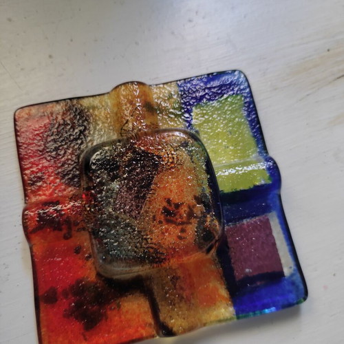 Handmade glass ashtray 10 cm with fusing technique