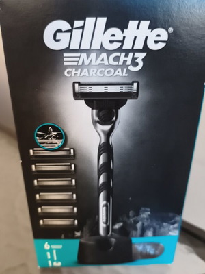 Gillette Mach3 Charcoal ξυριστική μηχανή καινούργια με 6 ανταλλακτικές κεφαλές και βάση