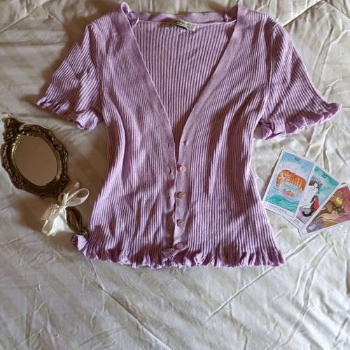 Short-sleeve cardigan used, size S, purple