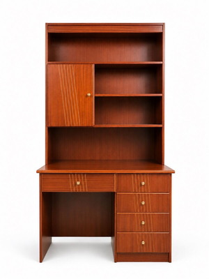 Wooden desk with integrated bookcase