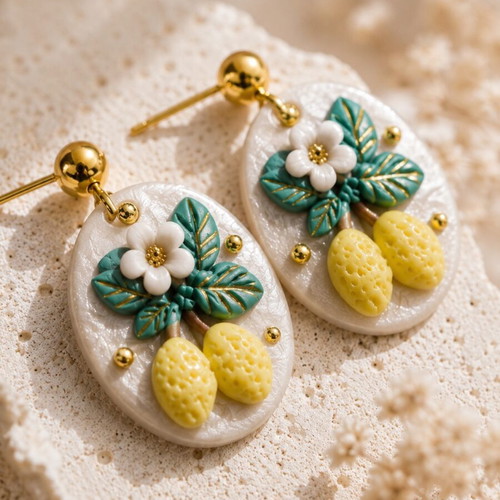 Handmade Lemon Earrings Polymer Clay New