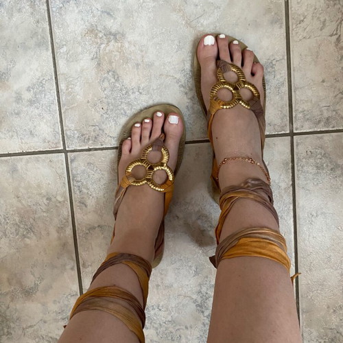 Migato gold sandals used with laces in ancient Greek style size 38