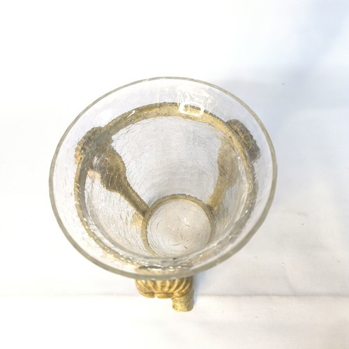 Decorative glass vase with three metal legs like new