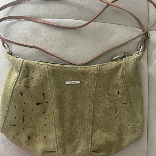 Mango small suede crossbody bag like new, green with beige leather strap