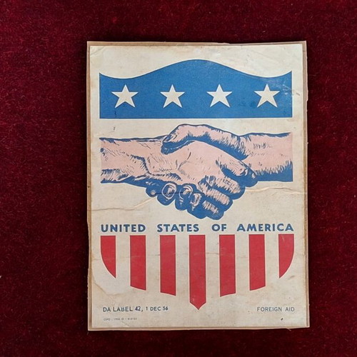 Historical US Foreign Aid Label 42 used, 1956 Cold War Memorabilia
