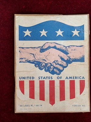 Historical US Foreign Aid Label 42 used, 1956 Cold War Memorabilia