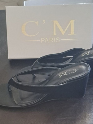 C'M Paris platform wedge sandals, black, size 38