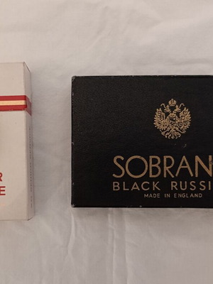 Sobranie Black Russian 25s and Senior Service Ships Supply collectible cigarette boxes used