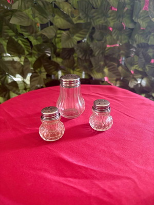 Glass salt and pepper shakers and sugar bowl set vintage style like new