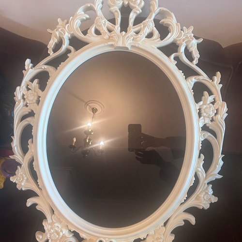 Vintage oval ornate white mirror frame like new