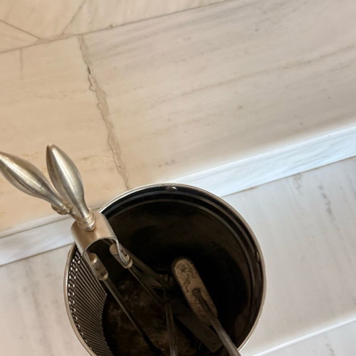 Inox fireplace tool set used with perforated stand