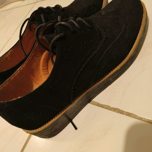 Loafer suede low shoes used, black with laces, size 40