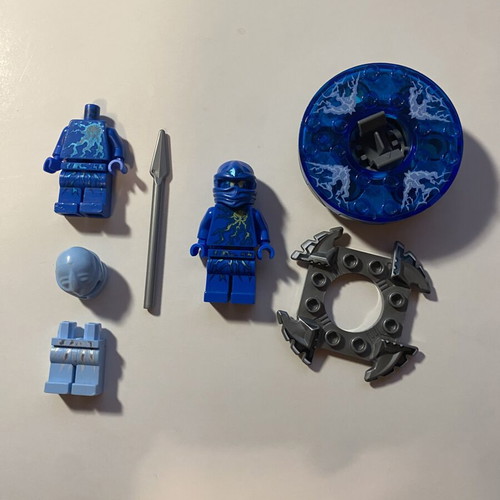 Lego Ninjago NRG Jay minifigure with spinner and Zane parts used
