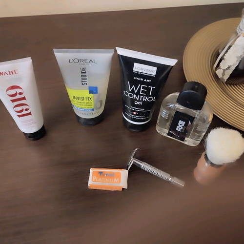 Men's grooming used, shaving machine and product set