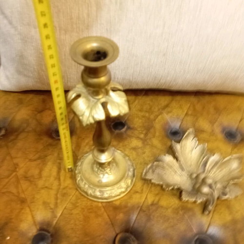 Brass set candle holder and ashtray like new