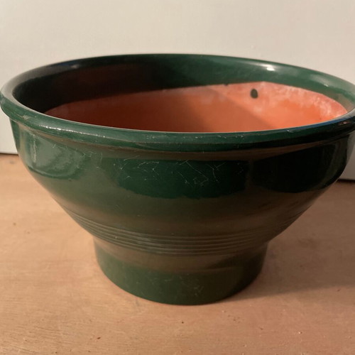Clay green flowerpot cachepot without hole 22cm diameter X 13 height No3 new
