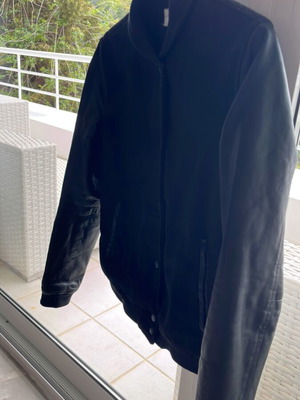 Armani Jeans Bomber Jacket used, black with leather sleeves