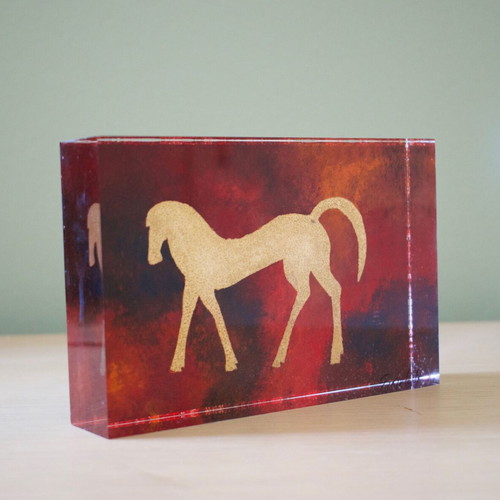 Decorative Handmade Painted Gold Horse with Plexiglass new