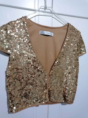 Zara cropped cardigan with gold sequins size M new brown