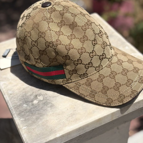 Gucci GG Monogram Cap new, beige with green and red stripe