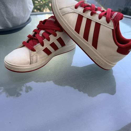 Adidas kids sneakers, white and red, size 32