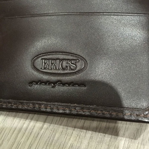 Bric's leather and cloth wallet new, beige and brown