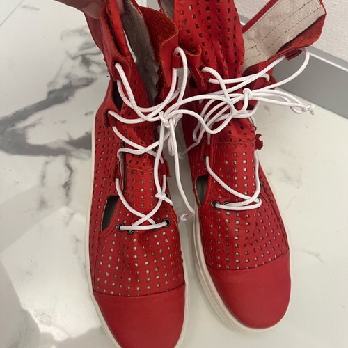 Leather summer boots with holes new, red, size 37