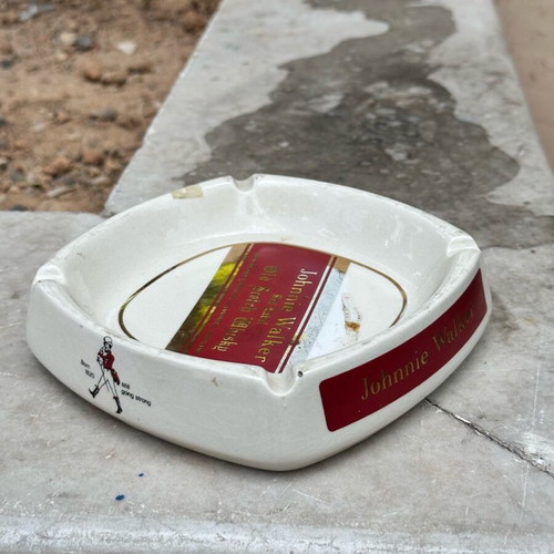 Johnnie Walker Red Label Ceramic Ashtray used, vintage barware