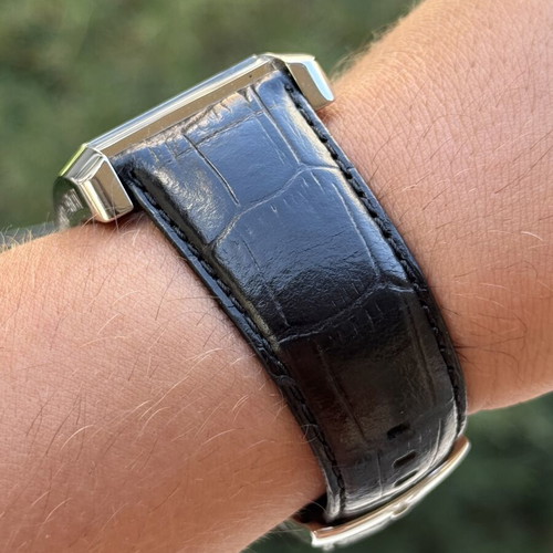 Emporio Armani men's wristwatch, black leather strap, 38mm case
