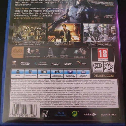 Deus Ex Mankind Divided Day One Edition used for Sony