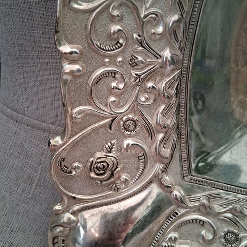Vintage silver-plated tray 25cm used, decorative baroque design