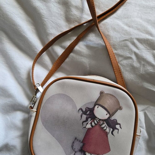 Santoro crossbody bag used, beige with pink marker inside