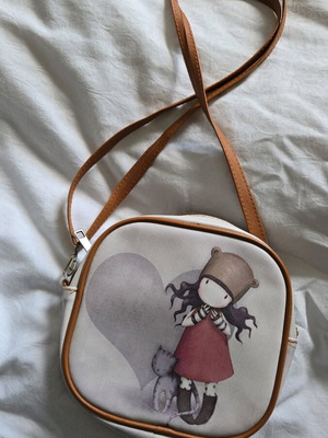 Santoro crossbody bag used, beige with pink marker inside