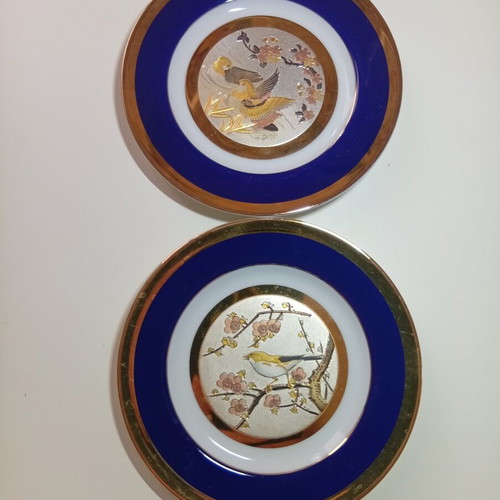 Set of 2 The Art of Chokin Japanese collectible plates 24K gold signed