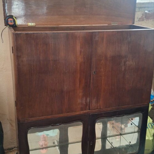 Vintage 1950s wooden cabinet with glass display