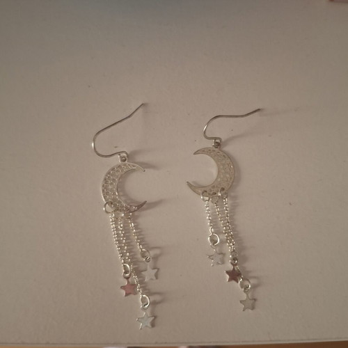 Moon earrings with stars, silver