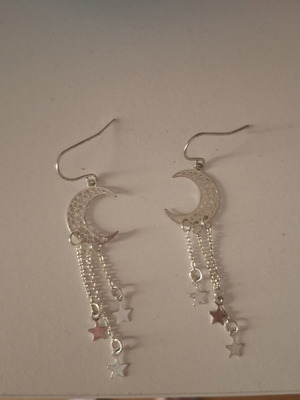 Moon earrings with stars, silver