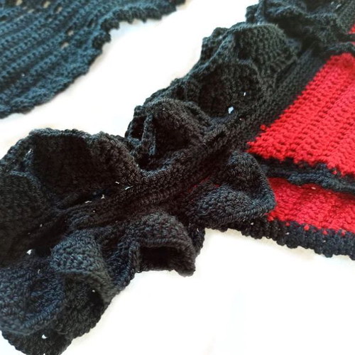 Handmade knitted swimsuit new, size small, black and red