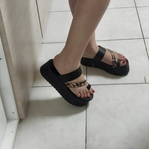 Genuine Leather Handmade Platform Flatform Sandals Black Leopard, Like New