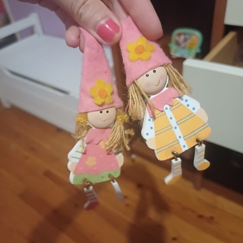 Set of 2 hanging fairy girl decorations, wood